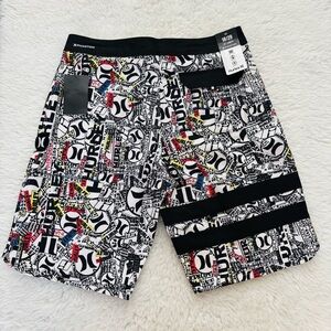 Hurley Black and White Board Shorts Bold Graphic Design